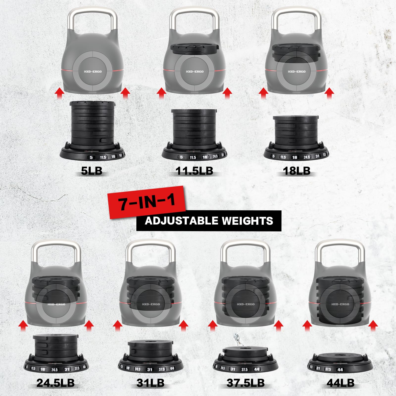 7-in-1 Adjustable Kettlebell (5-44 lbs)